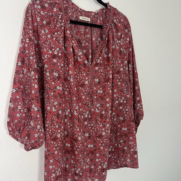 Max Studio Women's Plus Size 1X Crepe Peasant Boho Blouse Red Floral Print - Picture 11 of 12